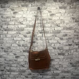 EUC Target Brown Faux Leather Shoulder Bag Attached Pouch Luggage Tag Included